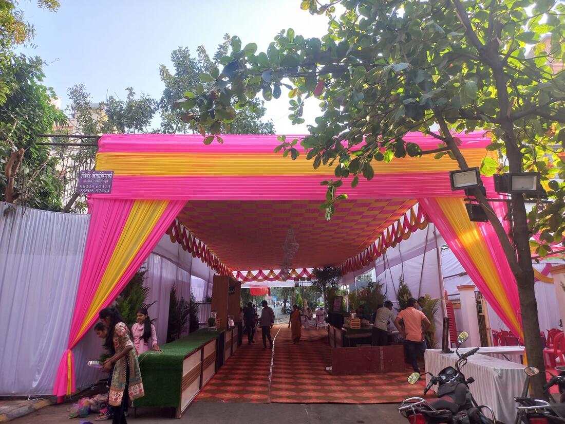 Pastel round mandap decorated for a sangeet evening